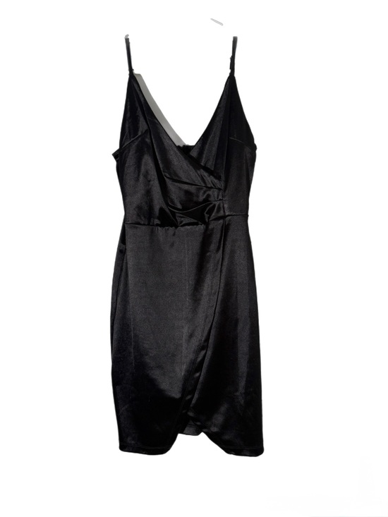 Wild Cat Dresses & Skirts - Satin Black Mini Slip Dress with Draped V-Neck